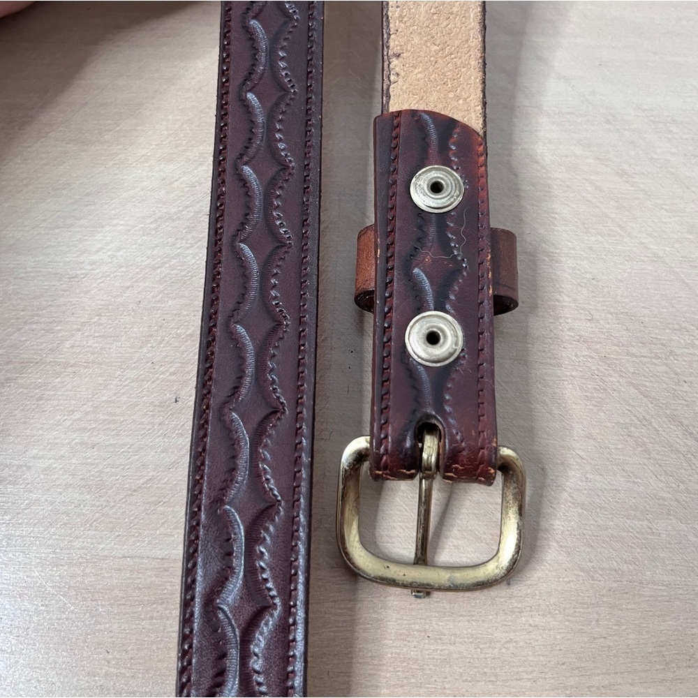Handmade Brown Genuine Full Grain Leather 1" Belt Embossed Design Brass Buckle